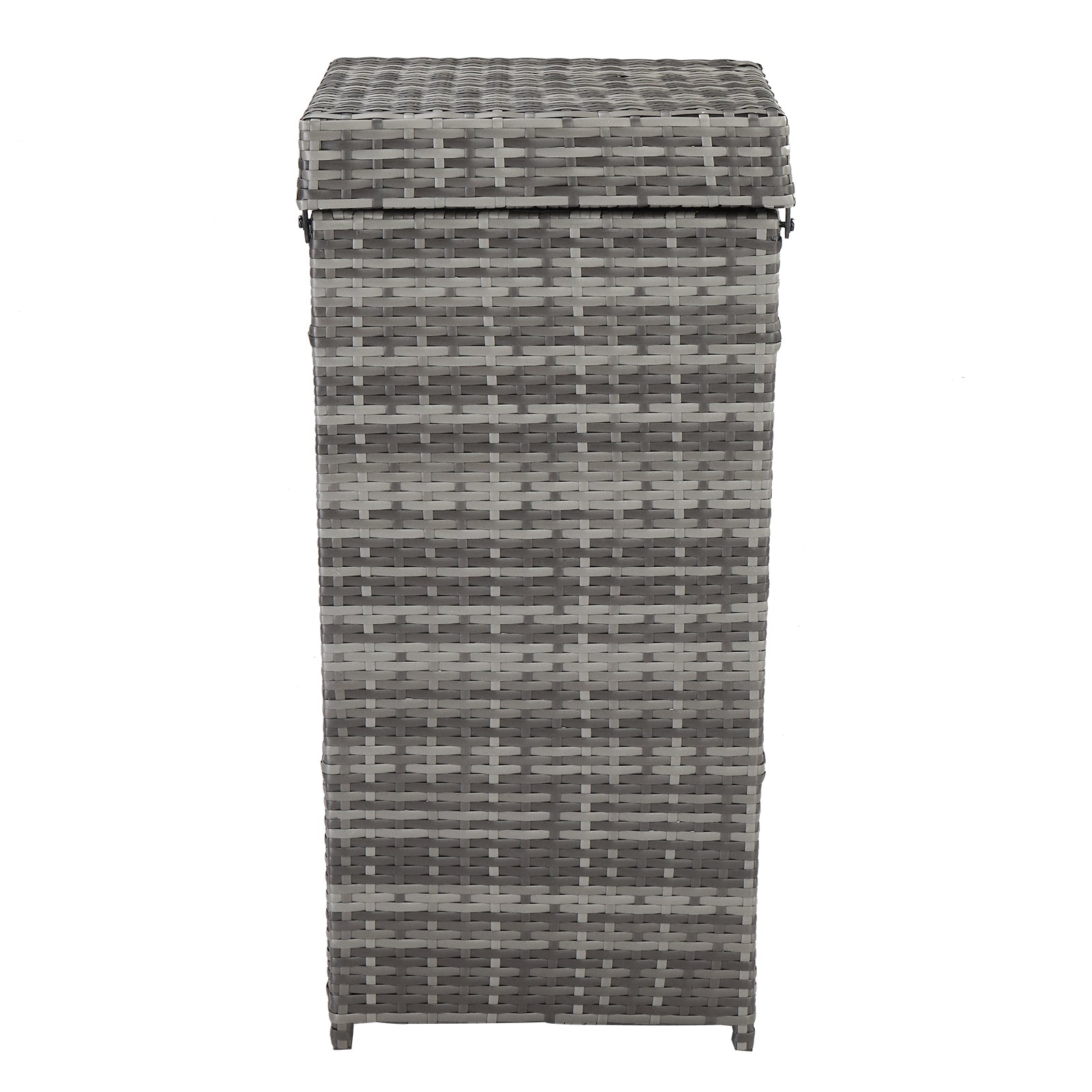 HAOYYE Outdoor Rattan Trash Can with Top Cover Gray Gradient Iron Frame Wicker Style Garbage Bin for Patio Garden Balcony Deck Waterproof Durable Decorative Waste Storage Container