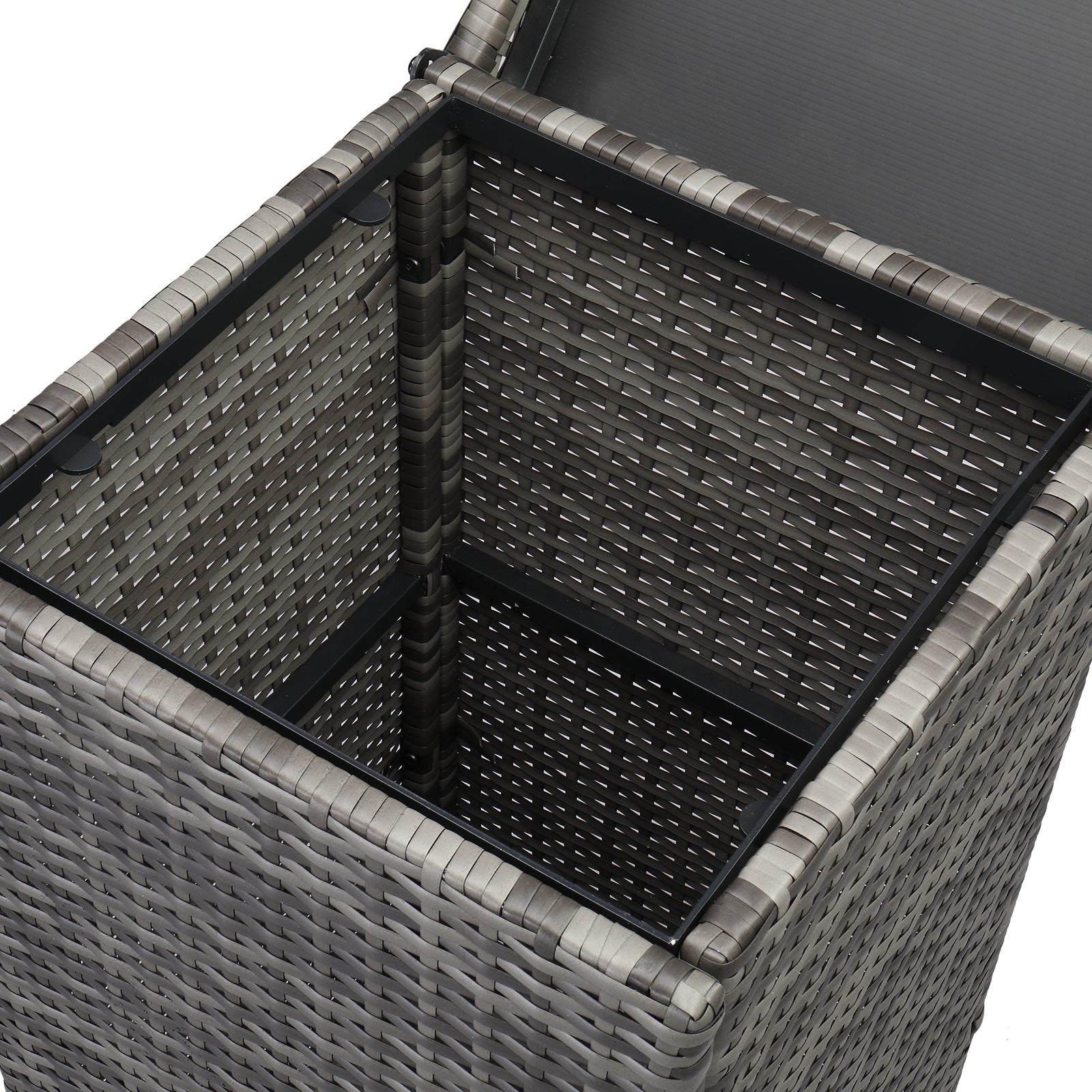 HAOYYE Outdoor Rattan Trash Can with Top Cover Gray Gradient Iron Frame Wicker Style Garbage Bin for Patio Garden Balcony Deck Waterproof Durable Decorative Waste Storage Container