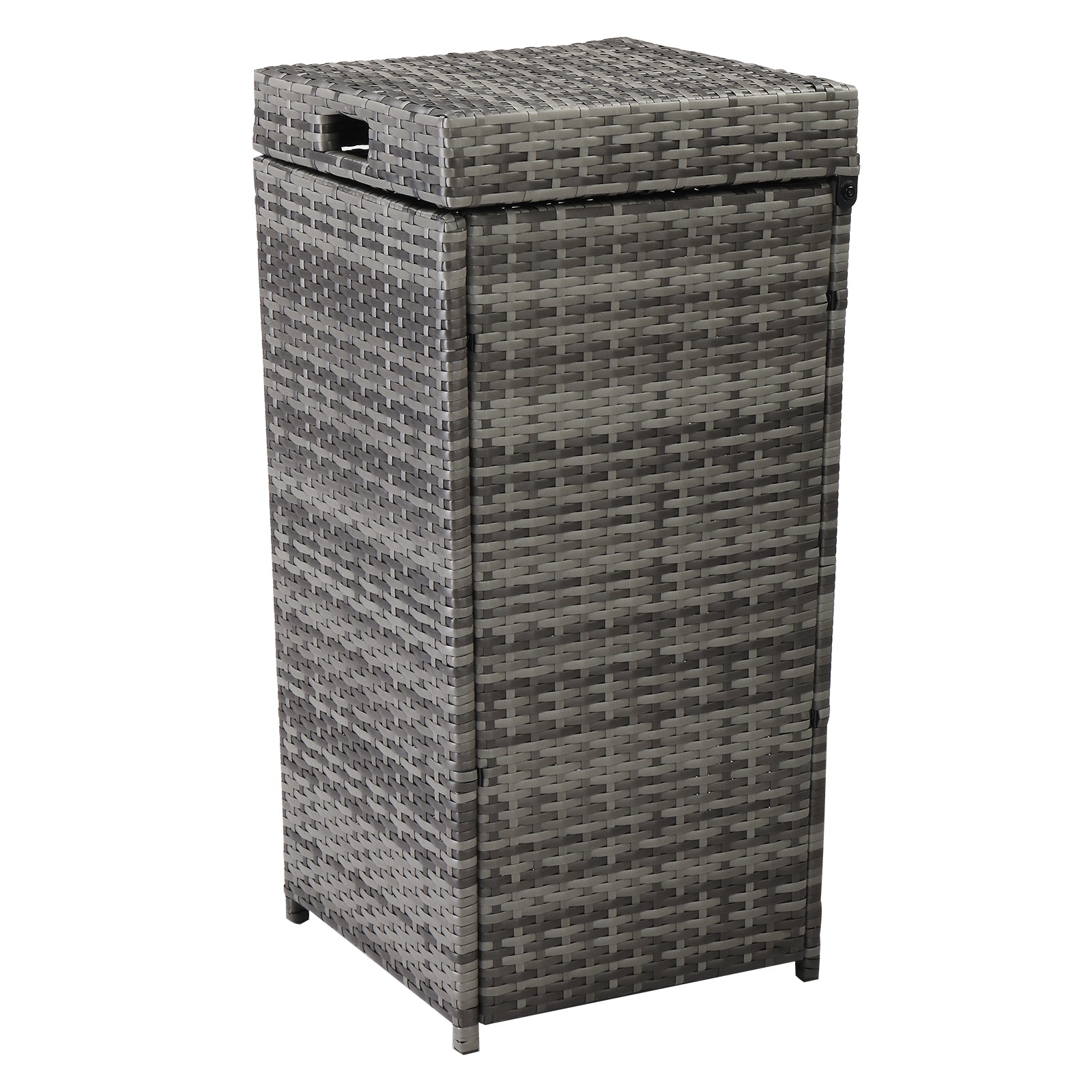 HAOYYE Outdoor Rattan Trash Can with Top Cover Gray Gradient Iron Frame Wicker Style Garbage Bin for Patio Garden Balcony Deck Waterproof Durable Decorative Waste Storage Container