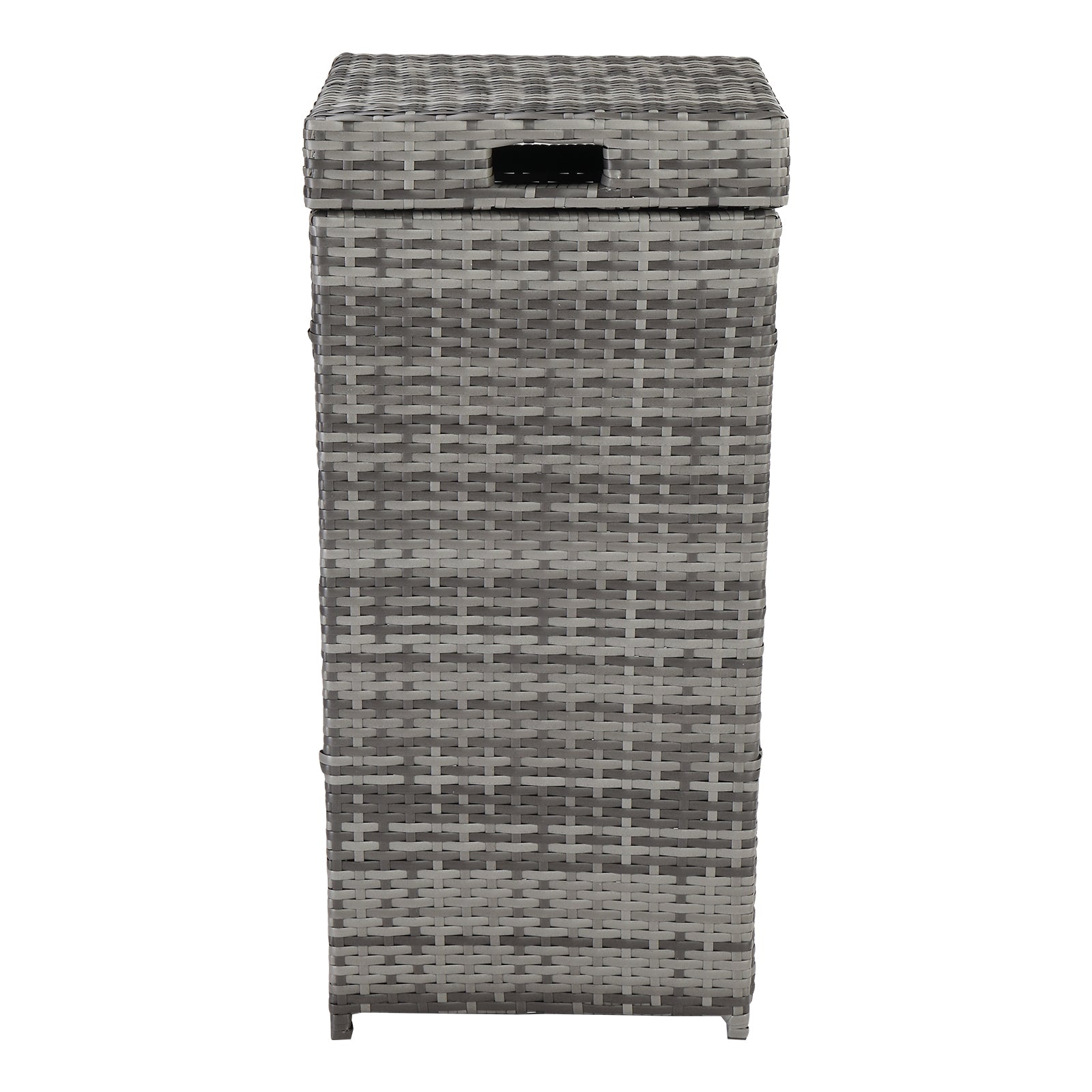 HAOYYE Outdoor Rattan Trash Can with Top Cover Gray Gradient Iron Frame Wicker Style Garbage Bin for Patio Garden Balcony Deck Waterproof Durable Decorative Waste Storage Container