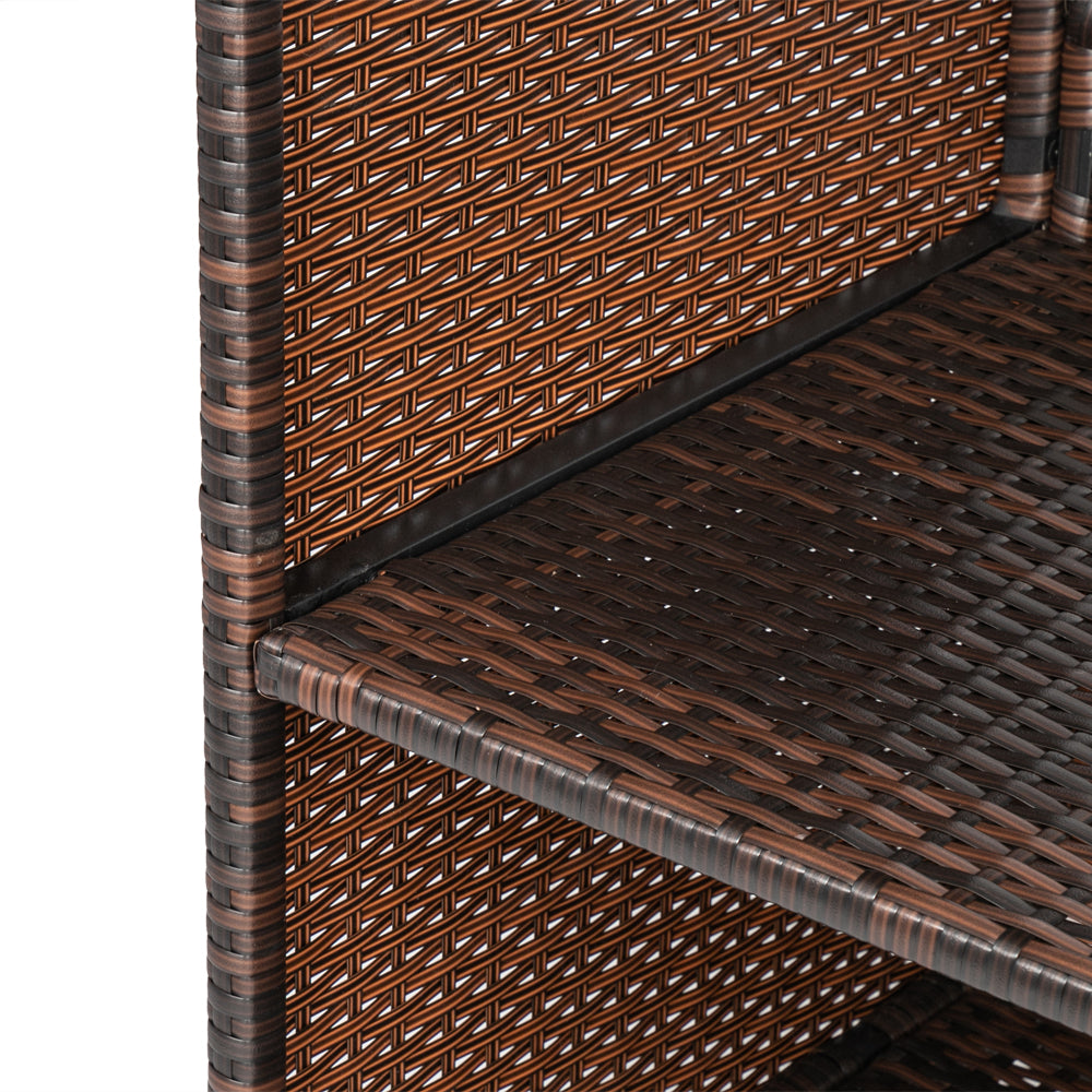 HAOYYE Modern Brown Gradient Bar Table Stylish Rattan Pub Table with Stainless Steel Cup Holders for Home Kitchen Dining Living Room Small Space Furniture