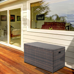HAOYYE Simple And Practical Outdoor Deck Box Storage Container With Weather-Resistant Design Brown Gradient Perfect For Patio Garden Backyard Organization And Secure Storage Of Tools Cushions And Accessories