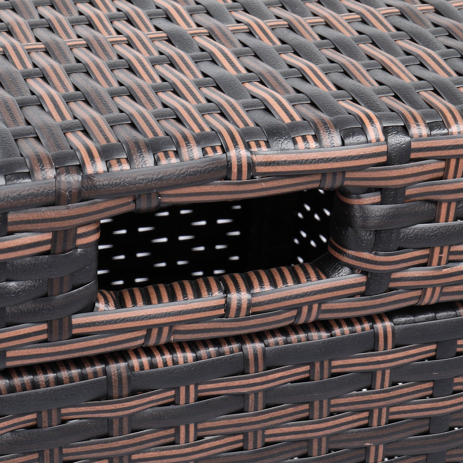 HAOYYE Outdoor Rattan Trash Can with Top Cover Brown Gradient Iron Frame Wicker Style Waste Bin for Patio Garden Balcony Deck Waterproof Durable Garbage Container Decorative Storage Solution