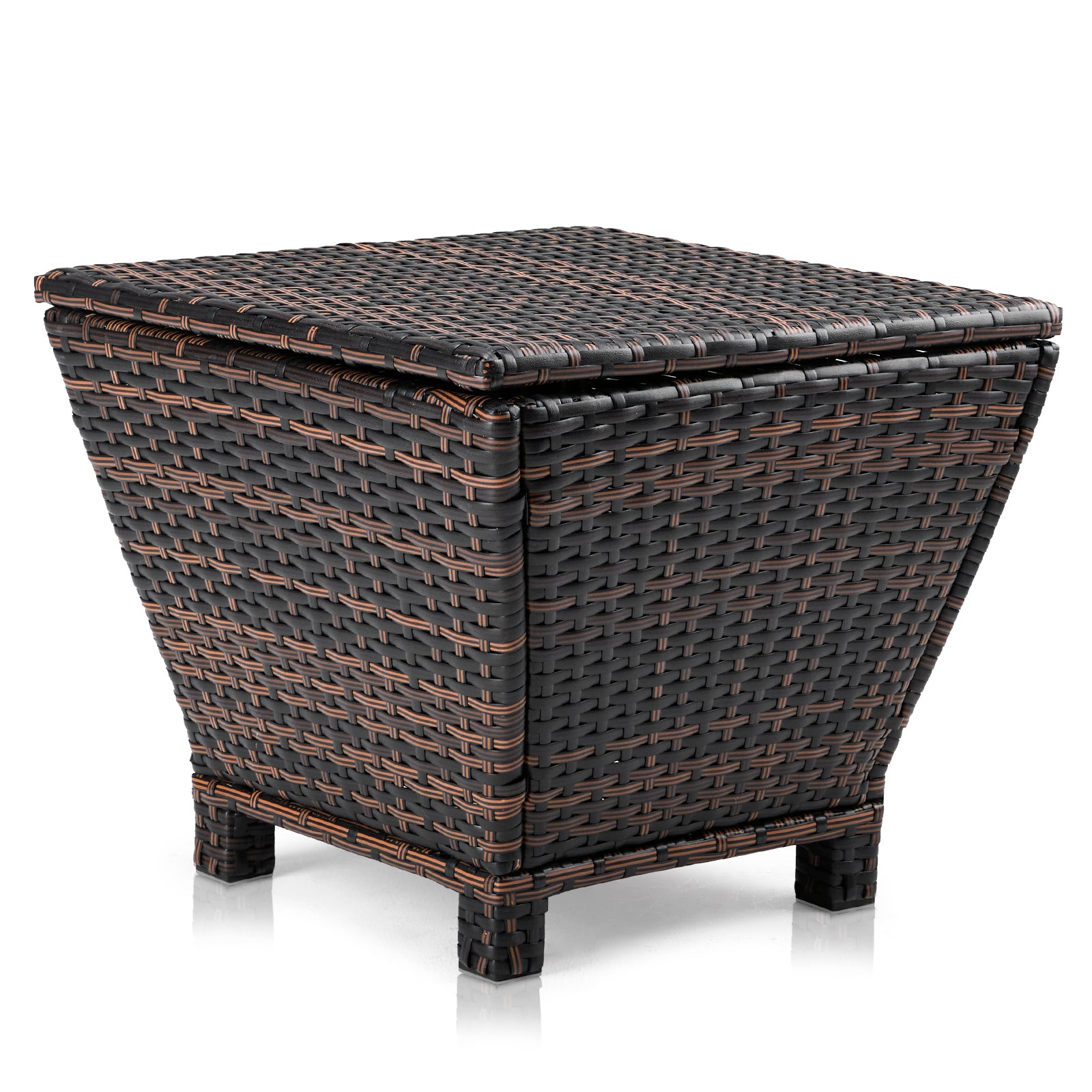 HAOYYE Outdoor PE Wicker Side Table with Hidden Storage Bin for Patio Garden Porch Deck, Small Rattan Storage Container for Hose Towels Cushions and More, Weather Resistant and Durable Design for Versatile Use