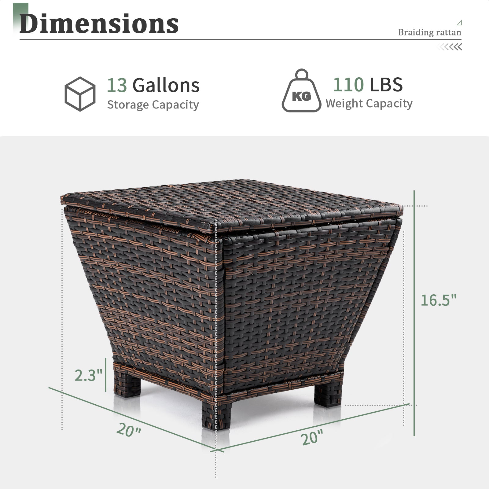 HAOYYE Outdoor PE Wicker Side Table with Hidden Storage Bin for Patio Garden Porch Deck, Small Rattan Storage Container for Hose Towels Cushions and More, Weather Resistant and Durable Design for Versatile Use