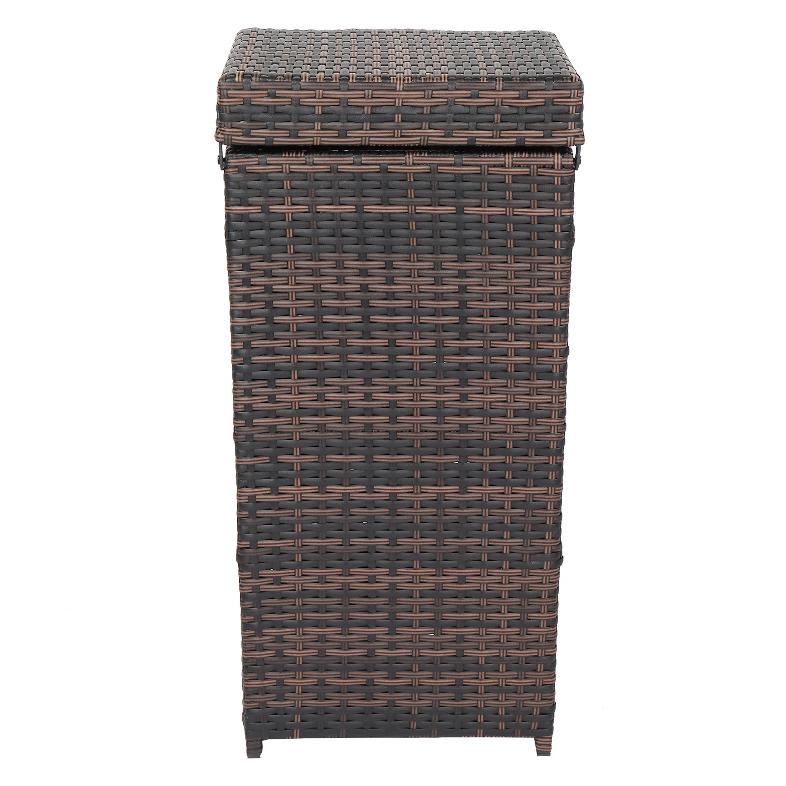HAOYYE Outdoor Rattan Trash Can with Top Cover Brown Gradient Iron Frame Wicker Style Waste Bin for Patio Garden Balcony Deck Waterproof Durable Garbage Container Decorative Storage Solution
