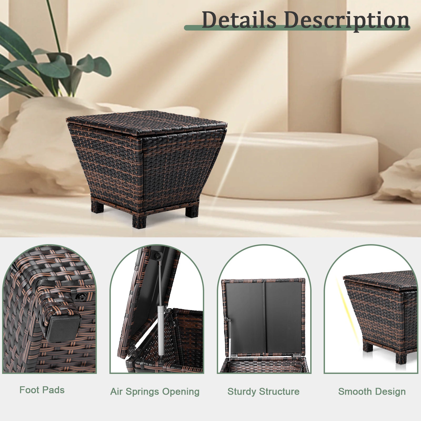 HAOYYE Outdoor PE Wicker Side Table with Hidden Storage Bin for Patio Garden Porch Deck, Small Rattan Storage Container for Hose Towels Cushions and More, Weather Resistant and Durable Design for Versatile Use