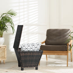 HAOYYE Outdoor PE Wicker Side Table with Hidden Storage Bin for Patio Garden Porch Deck, Small Rattan Storage Container for Hose Towels Cushions and More, Weather Resistant and Durable Design for Versatile Use