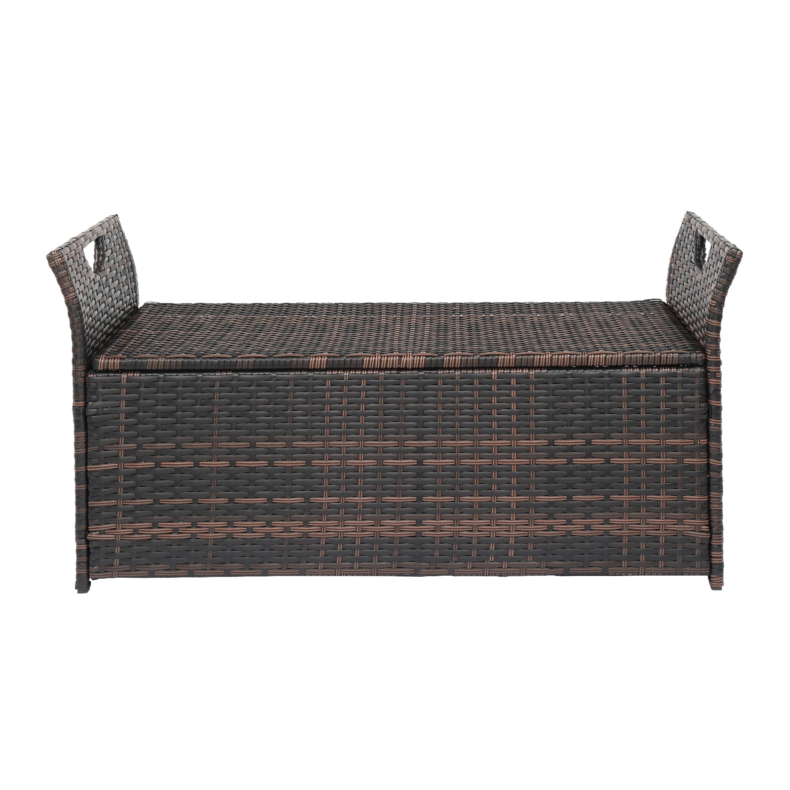 HAOYYE Rattan Storage Ottoman Bench with Cushion and Iron Frame, Brown Gradient PE Wicker Footstool Locker for Bedroom Entryway Living Room, 125L Hidden Storage Chest with Soft Seat, Indoor Shoe Storage Organizer