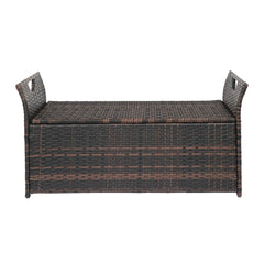 HAOYYE Rattan Storage Ottoman Bench with Cushion and Iron Frame, Brown Gradient PE Wicker Footstool Locker for Bedroom Entryway Living Room, 125L Hidden Storage Chest with Soft Seat, Indoor Shoe Storage Organizer