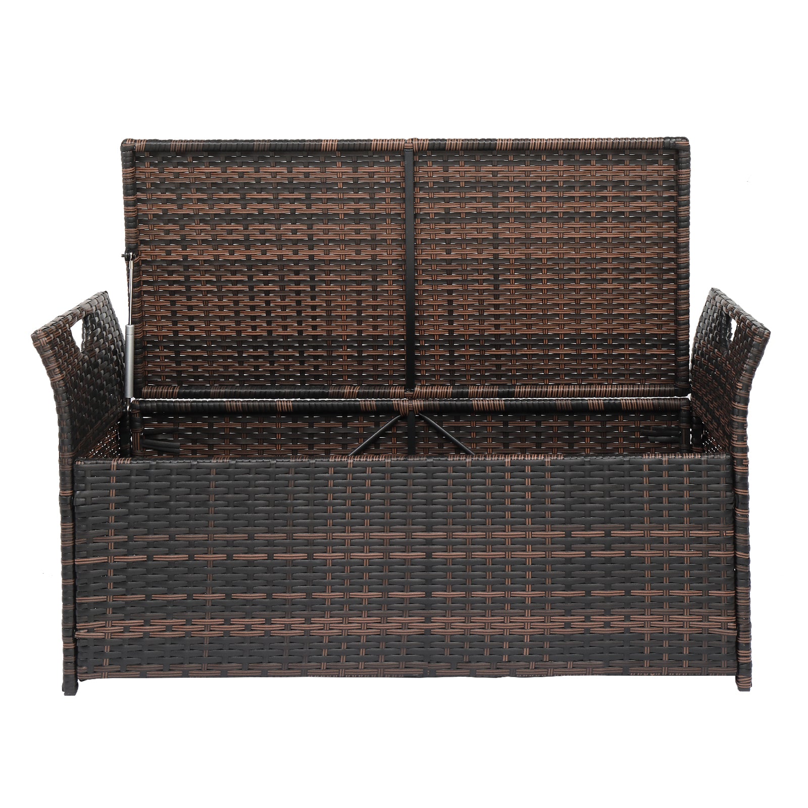 HAOYYE Rattan Storage Ottoman Bench with Cushion and Iron Frame, Brown Gradient PE Wicker Footstool Locker for Bedroom Entryway Living Room, 125L Hidden Storage Chest with Soft Seat, Indoor Shoe Storage Organizer