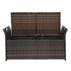HAOYYE Rattan Storage Ottoman Bench with Cushion and Iron Frame, Brown Gradient PE Wicker Footstool Locker for Bedroom Entryway Living Room, 125L Hidden Storage Chest with Soft Seat, Indoor Shoe Storage Organizer