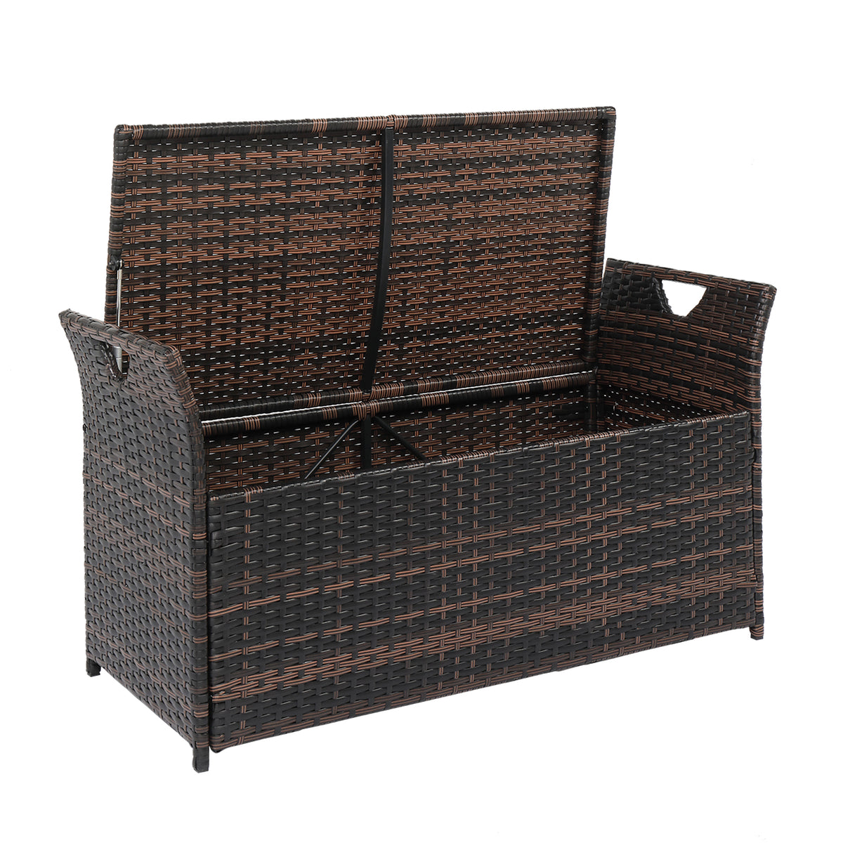HAOYYE Rattan Storage Ottoman Bench with Cushion and Iron Frame, Brown Gradient PE Wicker Footstool Locker for Bedroom Entryway Living Room, 125L Hidden Storage Chest with Soft Seat, Indoor Shoe Storage Organizer
