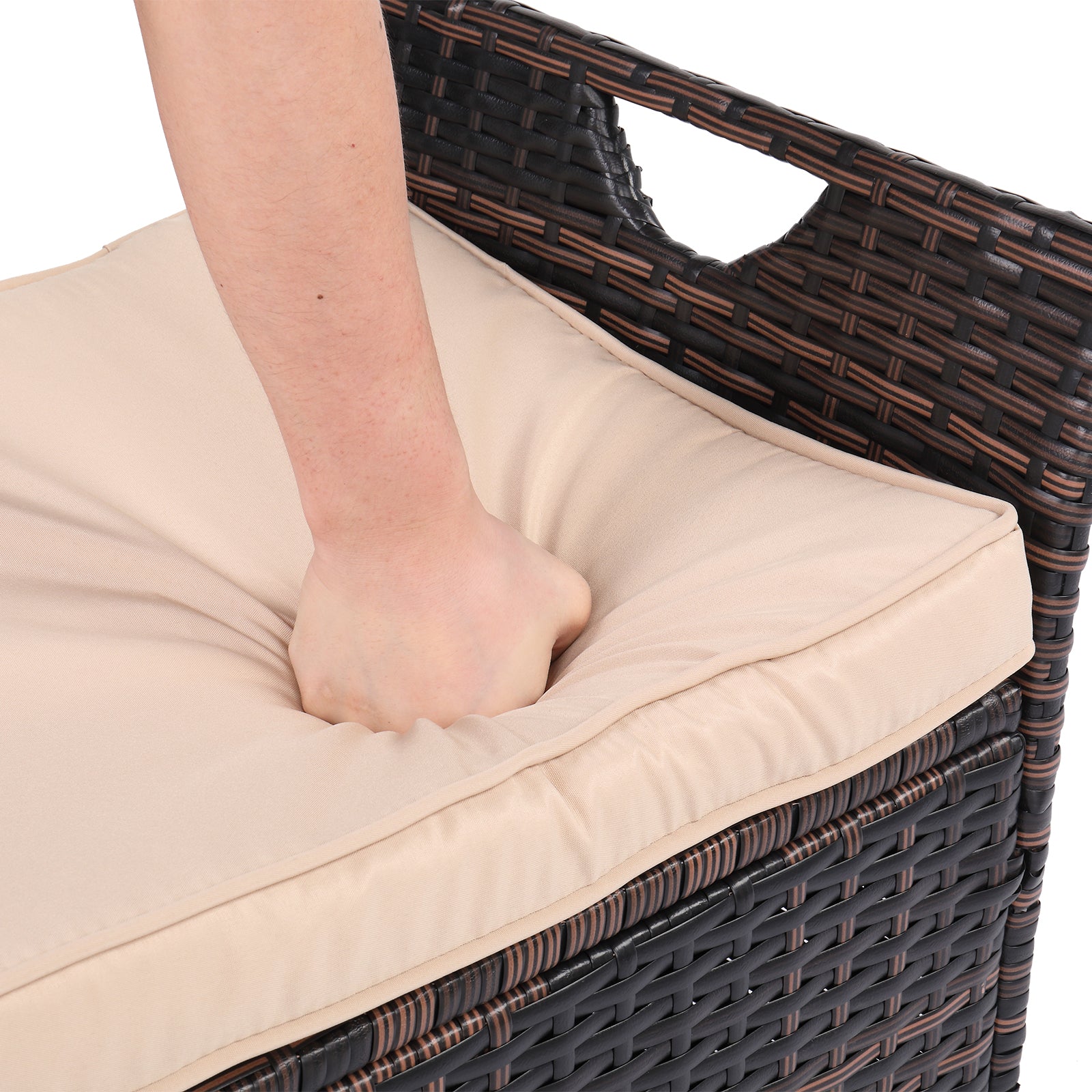 HAOYYE Rattan Storage Ottoman Bench with Cushion and Iron Frame, Brown Gradient PE Wicker Footstool Locker for Bedroom Entryway Living Room, 125L Hidden Storage Chest with Soft Seat, Indoor Shoe Storage Organizer