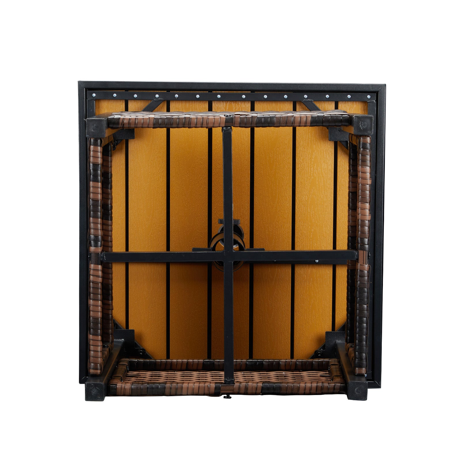 HAOYYE Outdoor Wicker Side Table with Umbrella Hole and Storage Shelf, Square PE Rattan End Table with Steel Frame and Imitation Wood Top for Patio Garden Deck Backyard Poolside,
