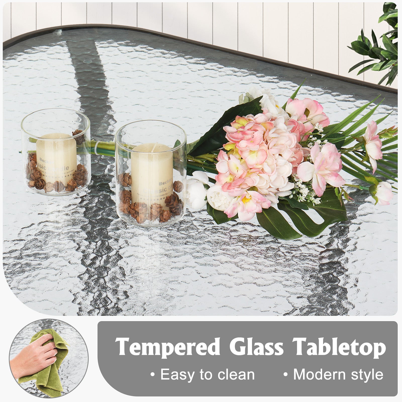 Haoyye Square Outdoor Bar Table, Patio Bar Height Bistro Table With Tempered Glass Top And Umbrella Hole, Brown, Perfect For Yard, Patio, Or Poolside