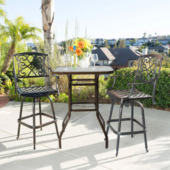 Haoyye Square Outdoor Bar Table, Patio Bar Height Bistro Table With Tempered Glass Top And Umbrella Hole, Brown, Perfect For Yard, Patio, Or Poolside