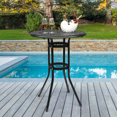 HAOYYE Outdoor Patio Cast Aluminum Round Bar Table Weather Resistant Bistro Table with Antique Finish and Footrest for Balcony Garden Deck Backyard Poolside Dining or Entertaining Use