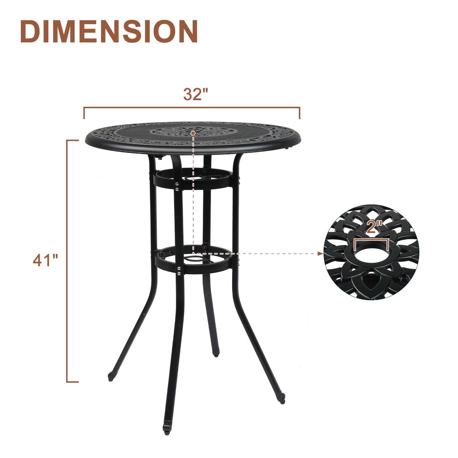 HAOYYE Outdoor Patio Cast Aluminum Round Bar Table Weather Resistant Bistro Table with Antique Finish and Footrest for Balcony Garden Deck Backyard Poolside Dining or Entertaining Use
