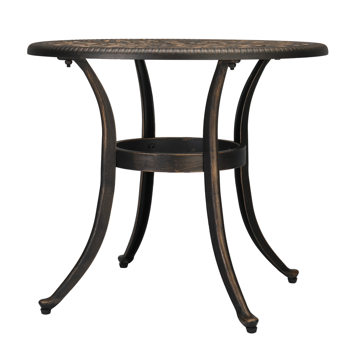 HAOYYE Phoenix Round Garden Cast Aluminum Table, Bronze Outdoor Dining Table with Umbrella Hole, Durable and Easy to Assemble
