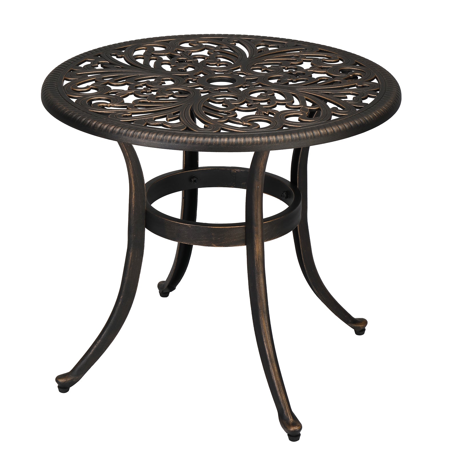 HAOYYE Phoenix Round Garden Cast Aluminum Table, Bronze Outdoor Dining Table with Umbrella Hole, Durable and Easy to Assemble