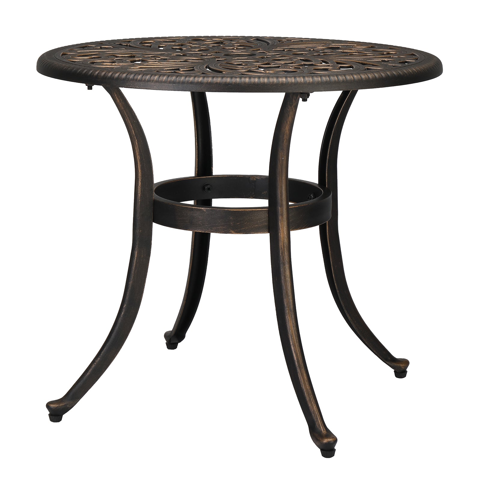 HAOYYE Phoenix Round Garden Cast Aluminum Table, Bronze Outdoor Dining Table with Umbrella Hole, Durable and Easy to Assemble