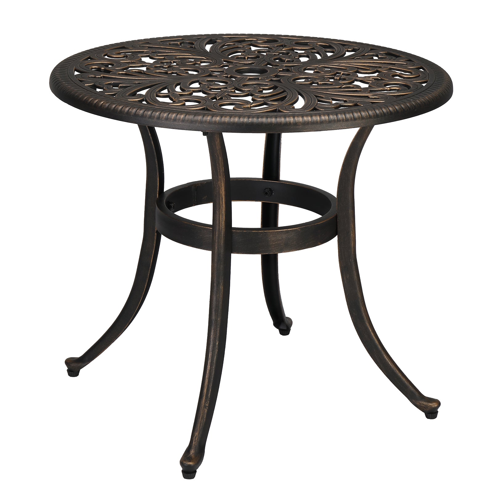 HAOYYE Phoenix Round Garden Cast Aluminum Table, Bronze Outdoor Dining Table with Umbrella Hole, Durable and Easy to Assemble