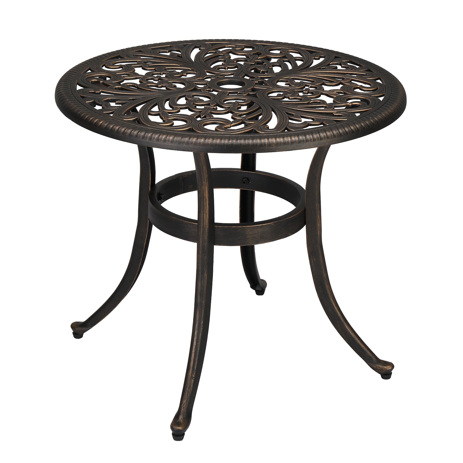 HAOYYE Phoenix Round Garden Cast Aluminum Table, Bronze Outdoor Dining Table with Umbrella Hole, Durable and Easy to Assemble