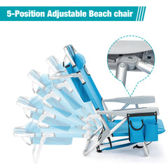 HAOYYE  Folding Beach Chair with Adjustable Backrest, Lightweight Aluminum Frame and 5 Reclining Positions, Durable 600D Polyester Fabric, Extra Storage Space with Cup Holder for Outdoor Activities