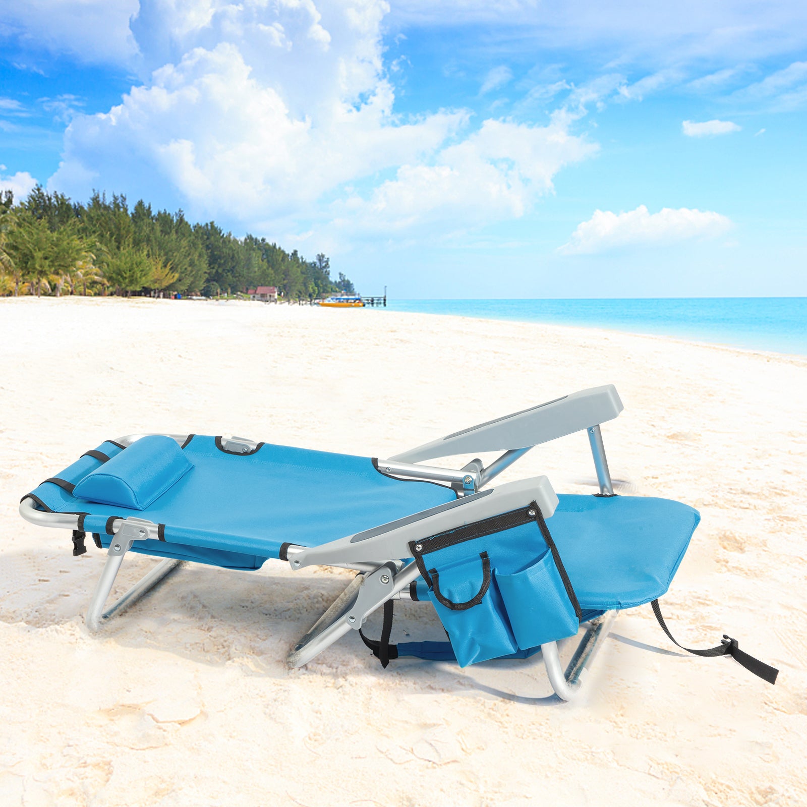 HAOYYE  Folding Beach Chair with Adjustable Backrest, Lightweight Aluminum Frame and 5 Reclining Positions, Durable 600D Polyester Fabric, Extra Storage Space with Cup Holder for Outdoor Activities