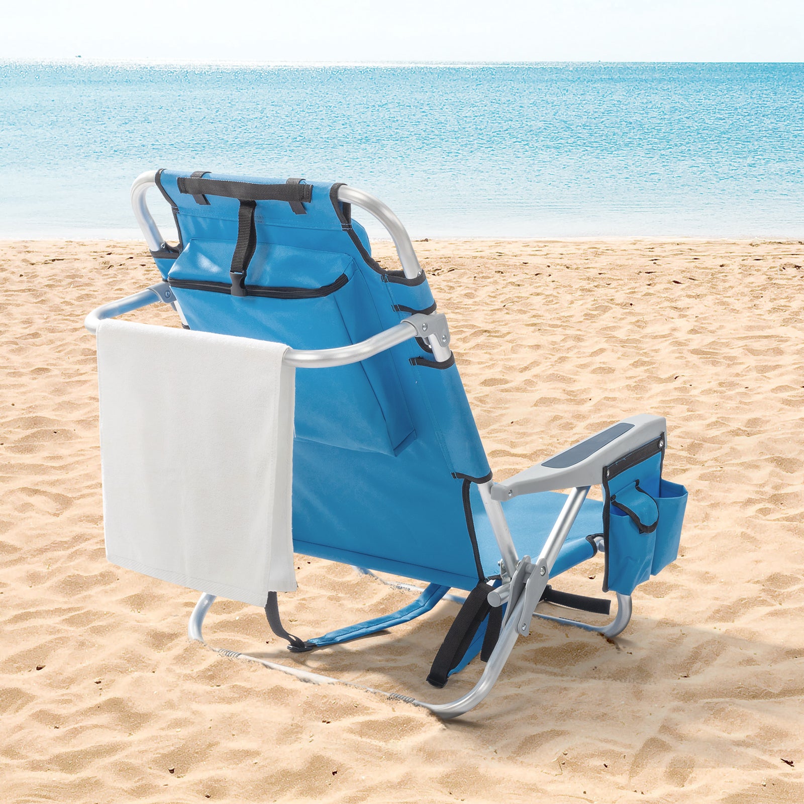 HAOYYE  Folding Beach Chair with Adjustable Backrest, Lightweight Aluminum Frame and 5 Reclining Positions, Durable 600D Polyester Fabric, Extra Storage Space with Cup Holder for Outdoor Activities