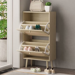 HAOYYE 2 Drawers Rattan Shoe Cabinet Shoe Rack Storage Organizer Unit for Entryway Bedroom Living Room Durable and Stylish Shoe Storage Solution with Easy Access and Space Saving Design