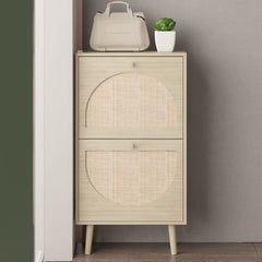 HAOYYE 2 Drawers Rattan Shoe Cabinet Shoe Rack Storage Organizer Unit for Entryway Bedroom Living Room Durable and Stylish Shoe Storage Solution with Easy Access and Space Saving Design