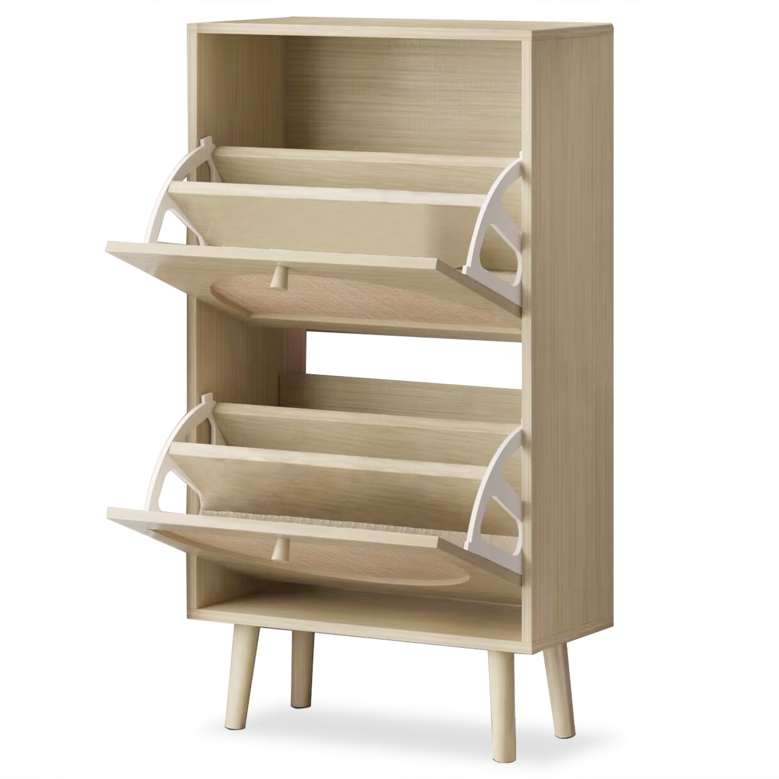 HAOYYE 2 Drawers Rattan Shoe Cabinet Shoe Rack Storage Organizer Unit for Entryway Bedroom Living Room Durable and Stylish Shoe Storage Solution with Easy Access and Space Saving Design