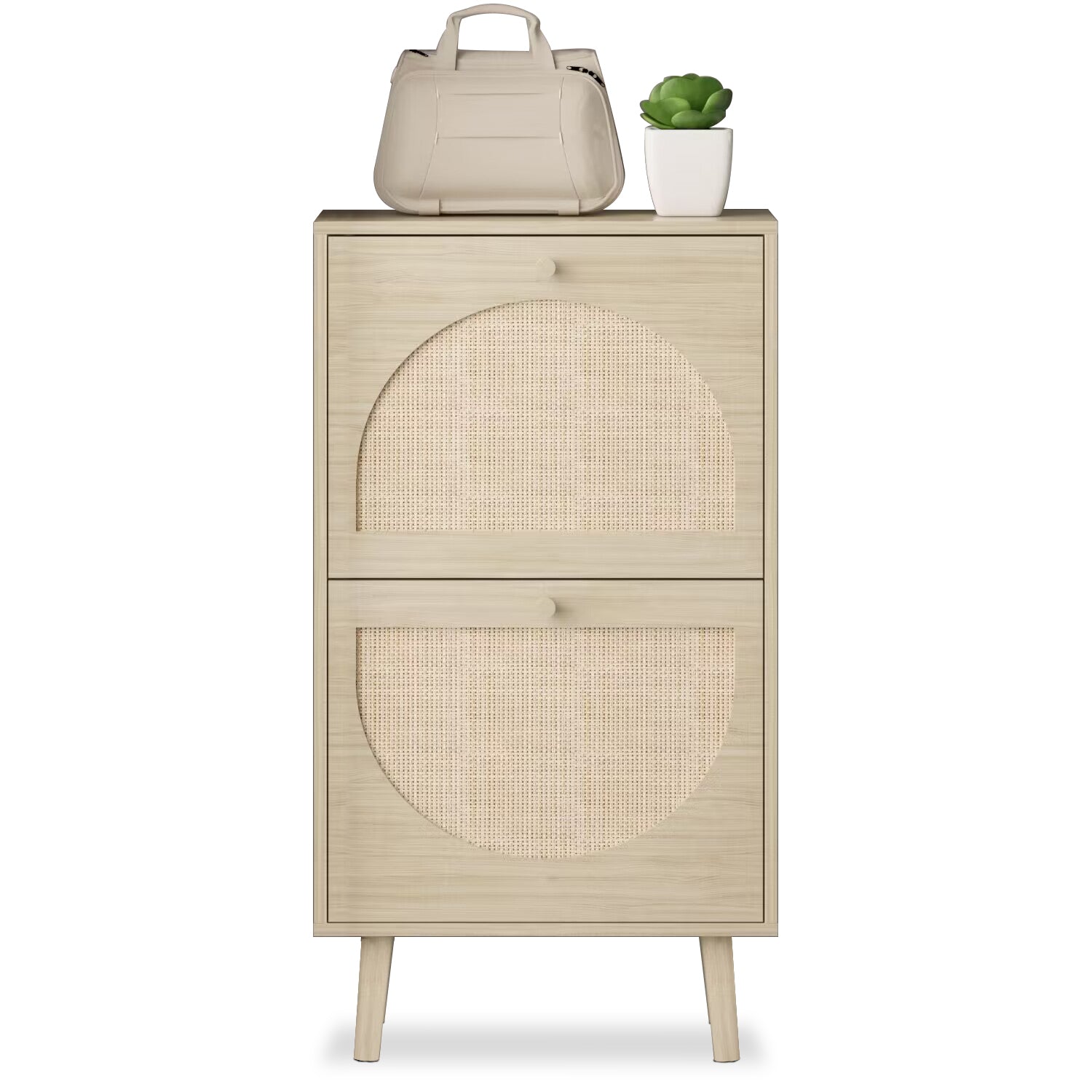 HAOYYE 2 Drawers Rattan Shoe Cabinet Shoe Rack Storage Organizer Unit for Entryway Bedroom Living Room Durable and Stylish Shoe Storage Solution with Easy Access and Space Saving Design