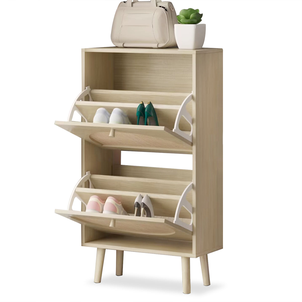 HAOYYE 2 Drawers Rattan Shoe Cabinet Shoe Rack Storage Organizer Unit for Entryway Bedroom Living Room Durable and Stylish Shoe Storage Solution with Easy Access and Space Saving Design