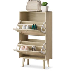 HAOYYE 2 Drawers Rattan Shoe Cabinet Shoe Rack Storage Organizer Unit for Entryway Bedroom Living Room Durable and Stylish Shoe Storage Solution with Easy Access and Space Saving Design