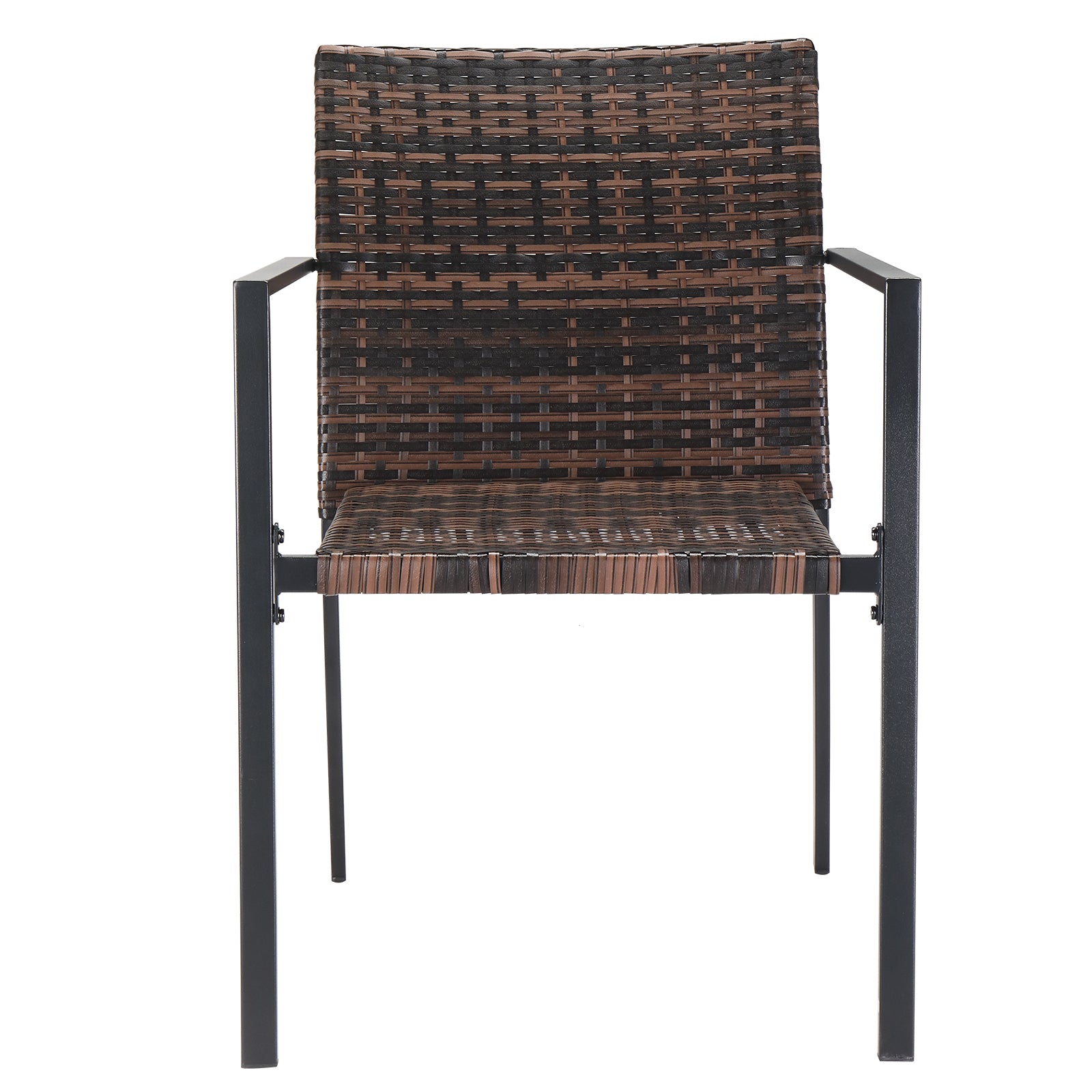 HAOYYE Set of 2 Stackable Outdoor Wicker Dining Chairs with Armrests, Brown All-Weather Rattan Patio Chairs with Steel Frame, Comfortable Firepit Armchairs for Deck Garden Porch Yard