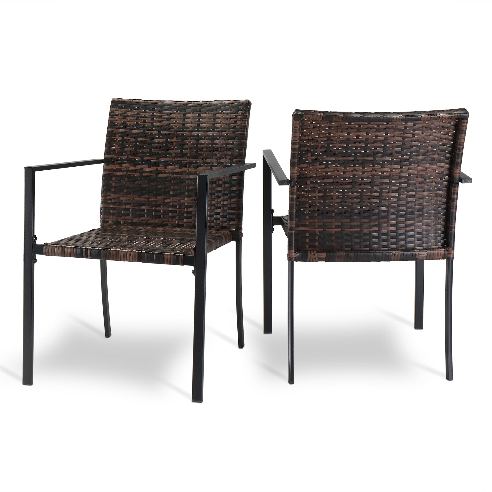 HAOYYE Set of 2 Stackable Outdoor Wicker Dining Chairs with Armrests, Brown All-Weather Rattan Patio Chairs with Steel Frame, Comfortable Firepit Armchairs for Deck Garden Porch Yard