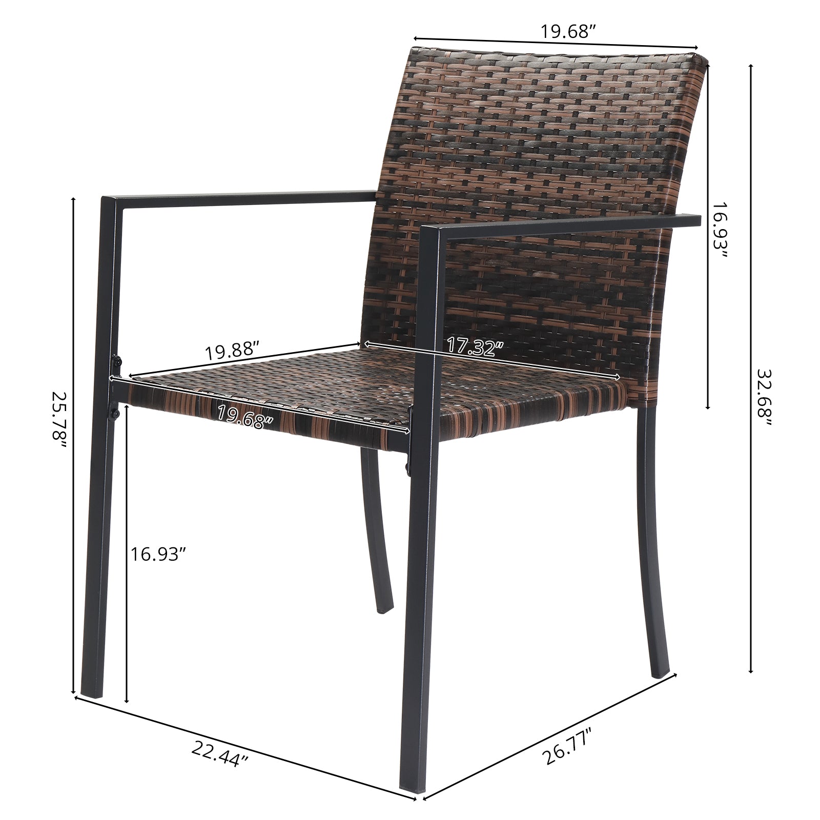 HAOYYE Set of 2 Stackable Outdoor Wicker Dining Chairs with Armrests, Brown All-Weather Rattan Patio Chairs with Steel Frame, Comfortable Firepit Armchairs for Deck Garden Porch Yard