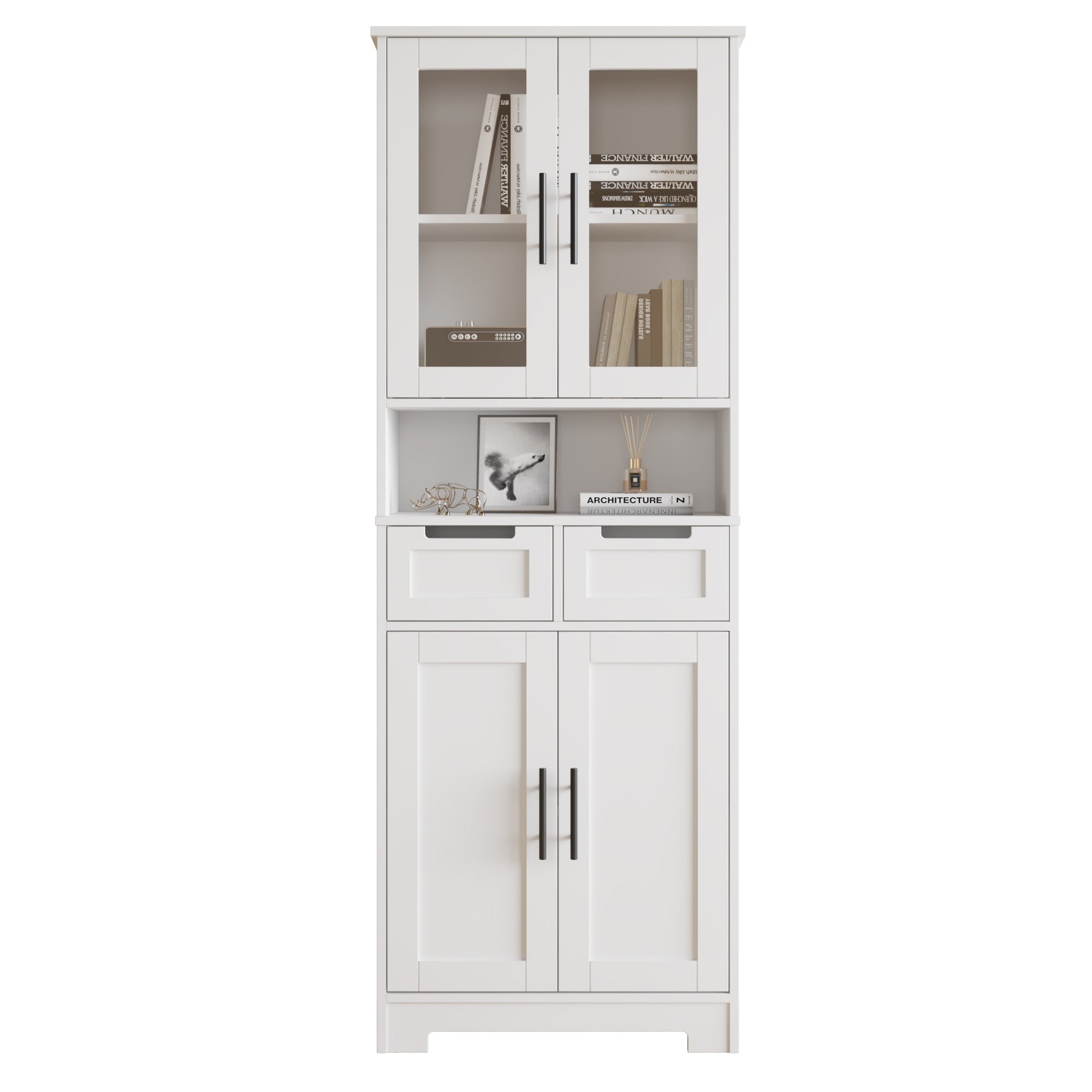 HAOYYE MDF Spray Paint 4 Doors 1 Drawer Bathroom Cabinet White Storage Organizer Tall Cabinet for Bathroom Living Room Entryway Bedroom