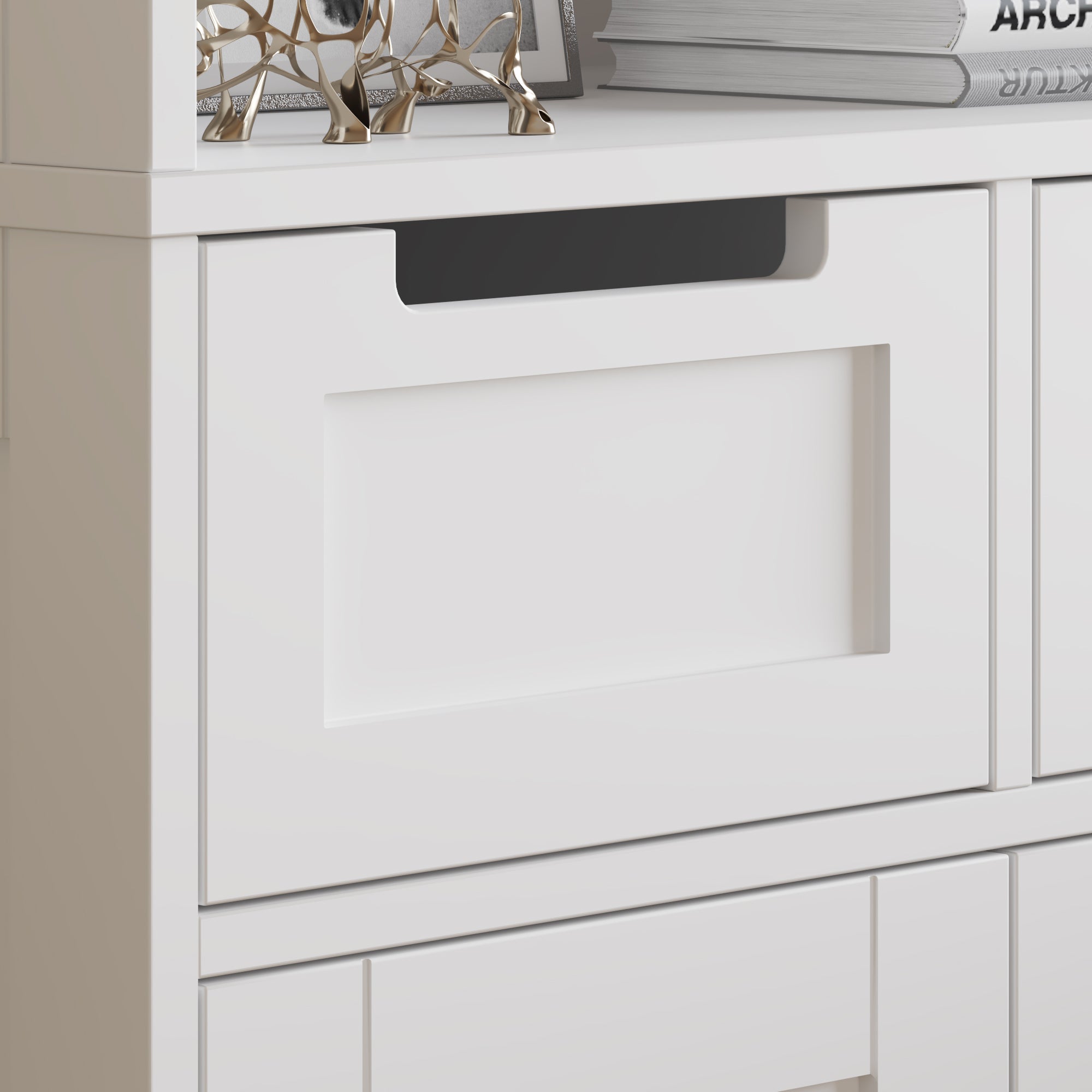 HAOYYE MDF Spray Paint 4 Doors 1 Drawer Bathroom Cabinet White Storage Organizer Tall Cabinet for Bathroom Living Room Entryway Bedroom
