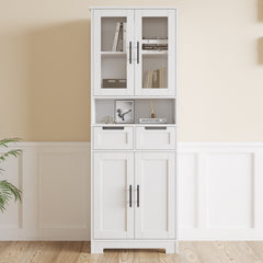 HAOYYE MDF Spray Paint 4 Doors 1 Drawer Bathroom Cabinet White Storage Organizer Tall Cabinet for Bathroom Living Room Entryway Bedroom