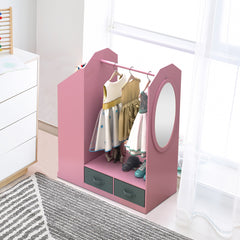 Kids Costume Organizer、 Costume Rack、Kids Armoire、Open Hanging Armoire Closet with Mirror-PINK