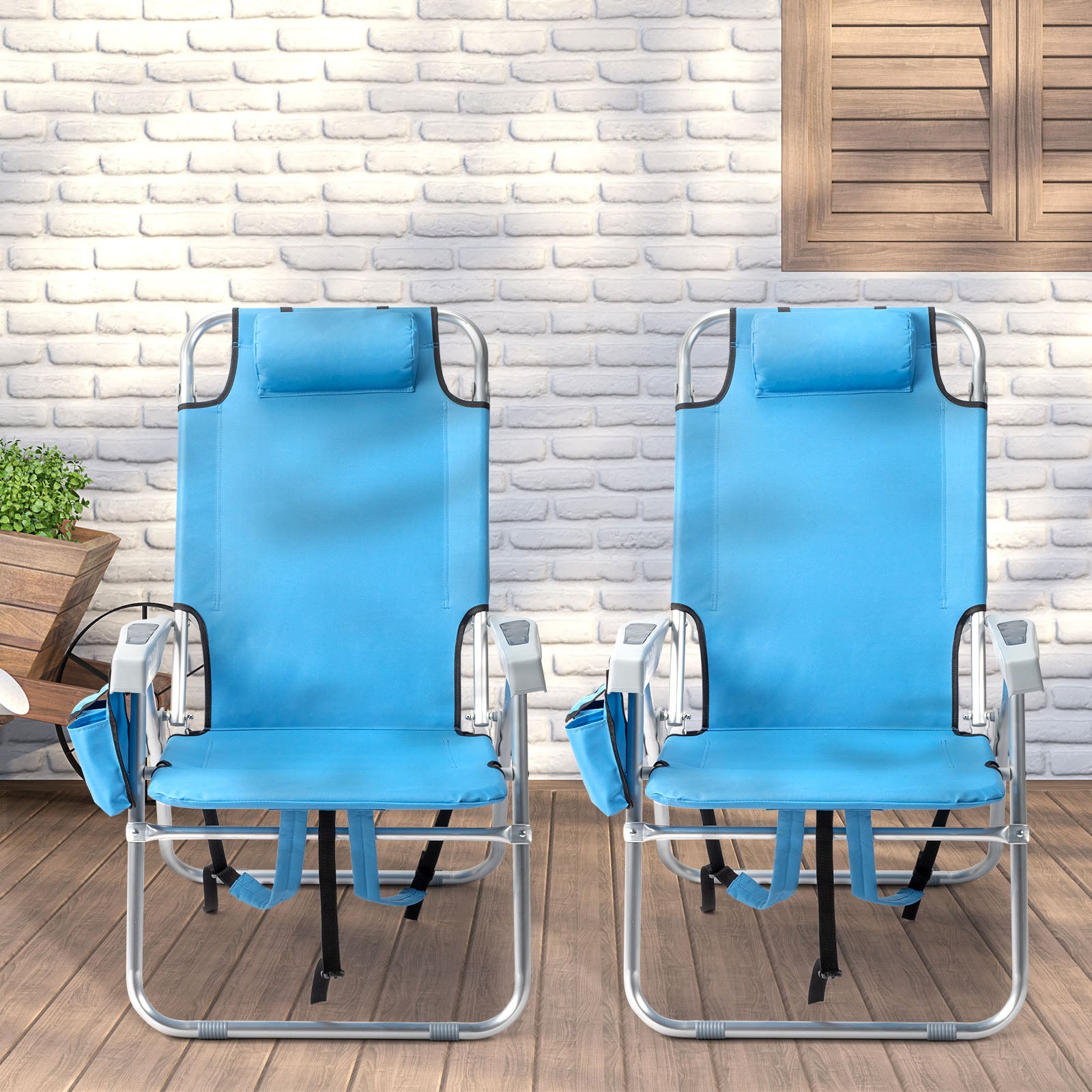 HAOYYE Folding Beach Chair with Adjustable Backrest, Lightweight Aluminum Frame and 5 Reclining Positions, Extra Storage Space with Cup Holder, Durable 600D Polyester Fabric, for Outdoor Activities