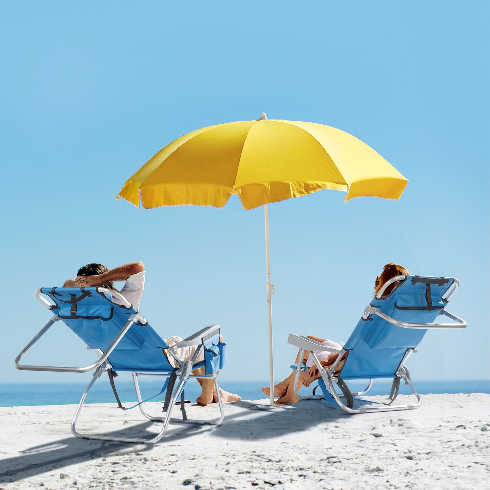 HAOYYE Folding Beach Chair with Adjustable Backrest, Lightweight Aluminum Frame and 5 Reclining Positions, Extra Storage Space with Cup Holder, Durable 600D Polyester Fabric, for Outdoor Activities