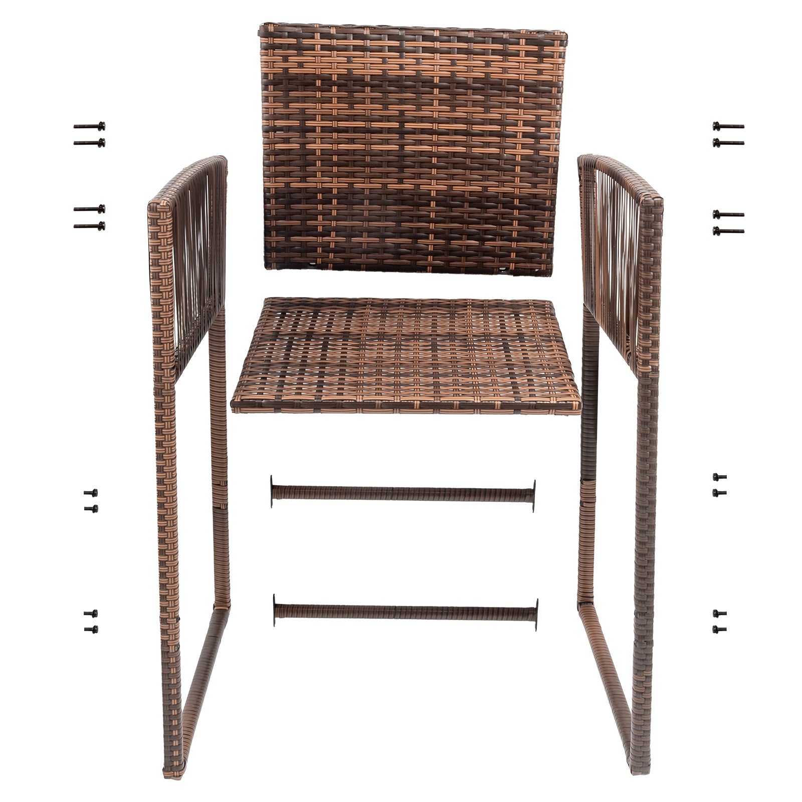 HAOYYE Outdoor 3 Piece Patio Bar Set with Bar Height Bistro Table and 2 High Top Wicker Bar Stools Brown Gradient Rattan Furniture with Beige Cushions and Back Pillows for Deck Balcony Garden