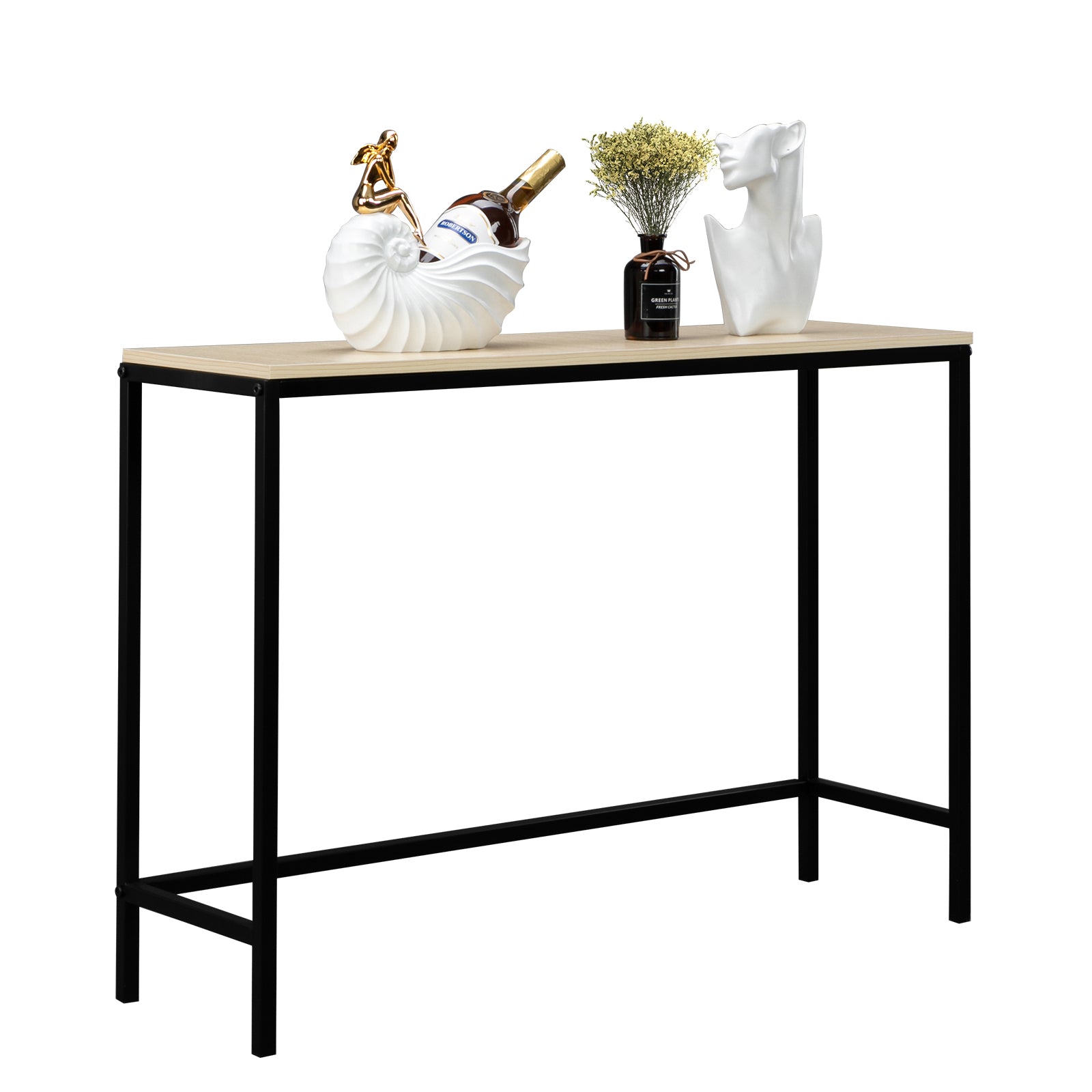 HAOYYE Industrial Style Porch Table - Light Walnut Triamine Board, Cozy Flannel Fleece, Unique Design, Luxury Home Decor, Premium Quality for Living Room and Entryway