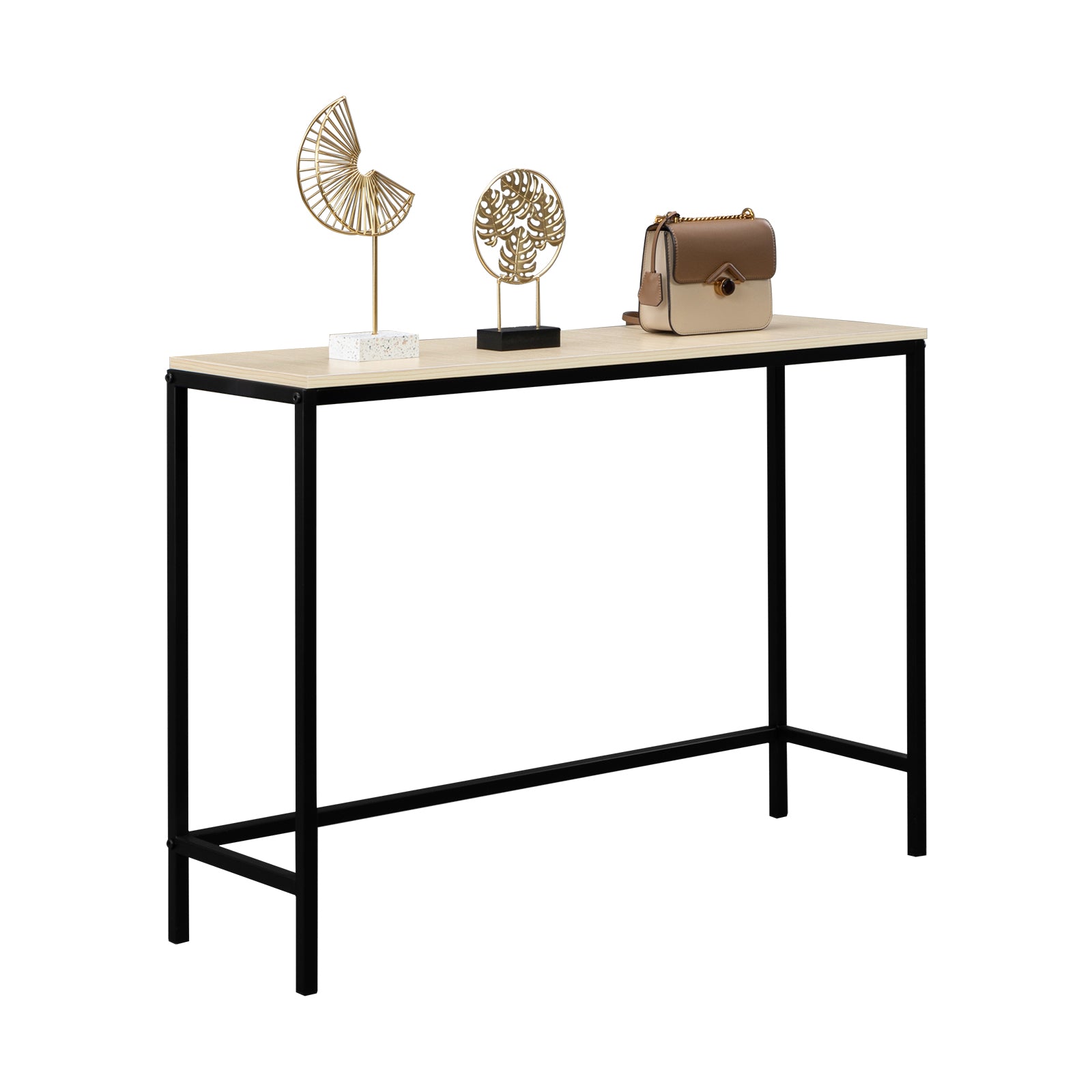 HAOYYE Industrial Style Porch Table - Light Walnut Triamine Board, Cozy Flannel Fleece, Unique Design, Luxury Home Decor, Premium Quality for Living Room and Entryway