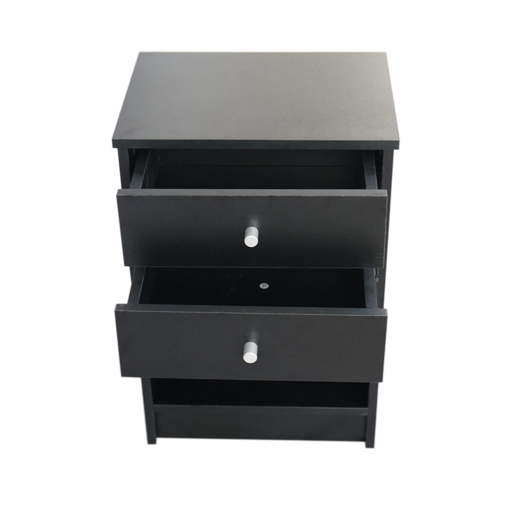HAOYYE Black Nightstand With Round Handles And Two Drawers, Sturdy Durable Design, Modern Space-Saving Storage Organizer, Stylish Home Organizer For Living Room Or Bedroom, Practical Versatile Furniture Solution For Neat And Functional Spaces